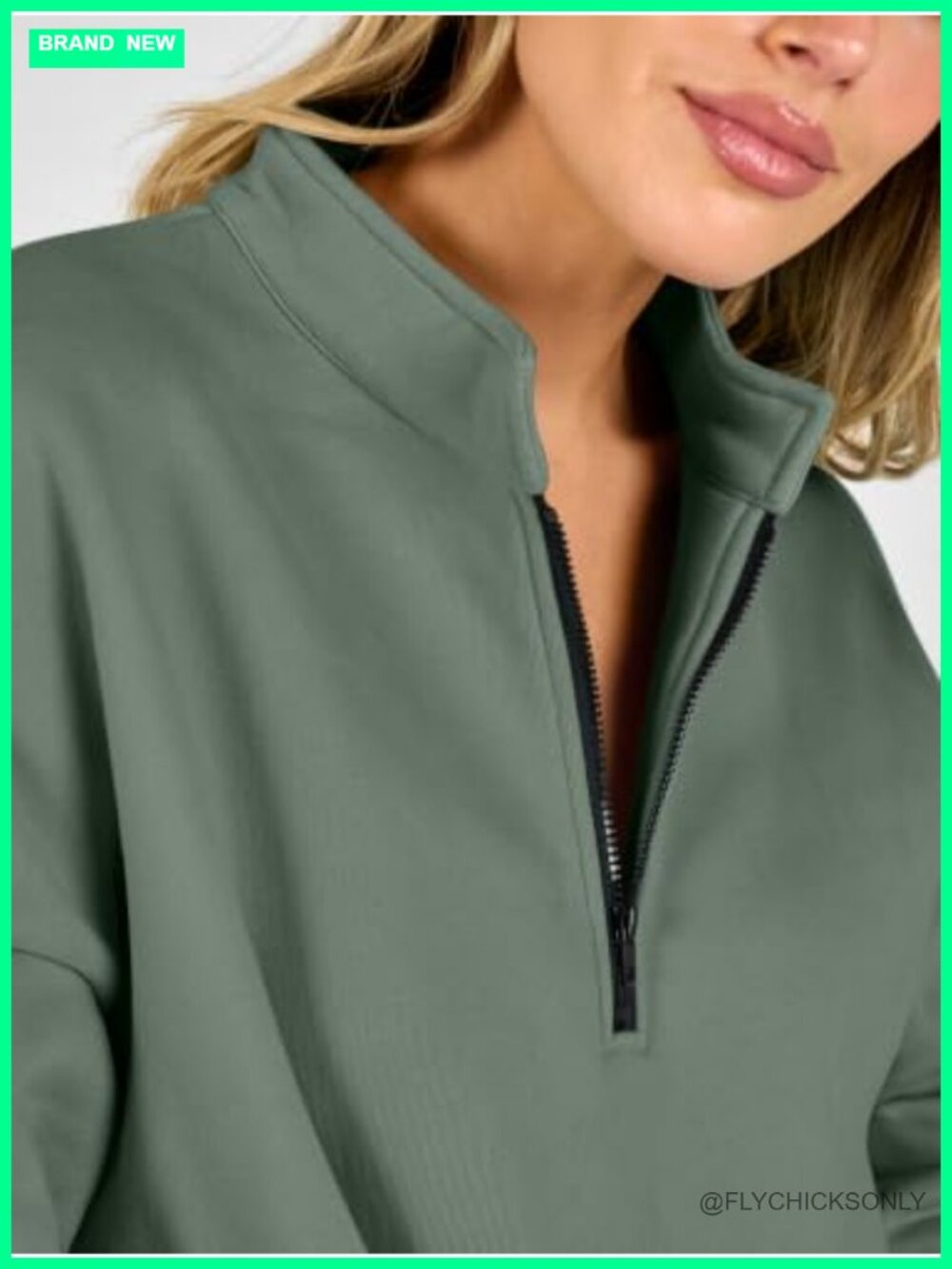Oversized Quarter Zip Pullover Sweatshirt Stand Collar Side Slits Casual - Picture 5 of 6
